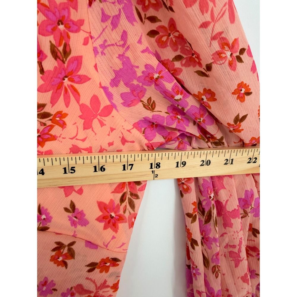 DKNY Womens Pink Floral Chiffon V-Neck Smocked Back Tiered Midi Dress Size 10 - Picture 4 of 7